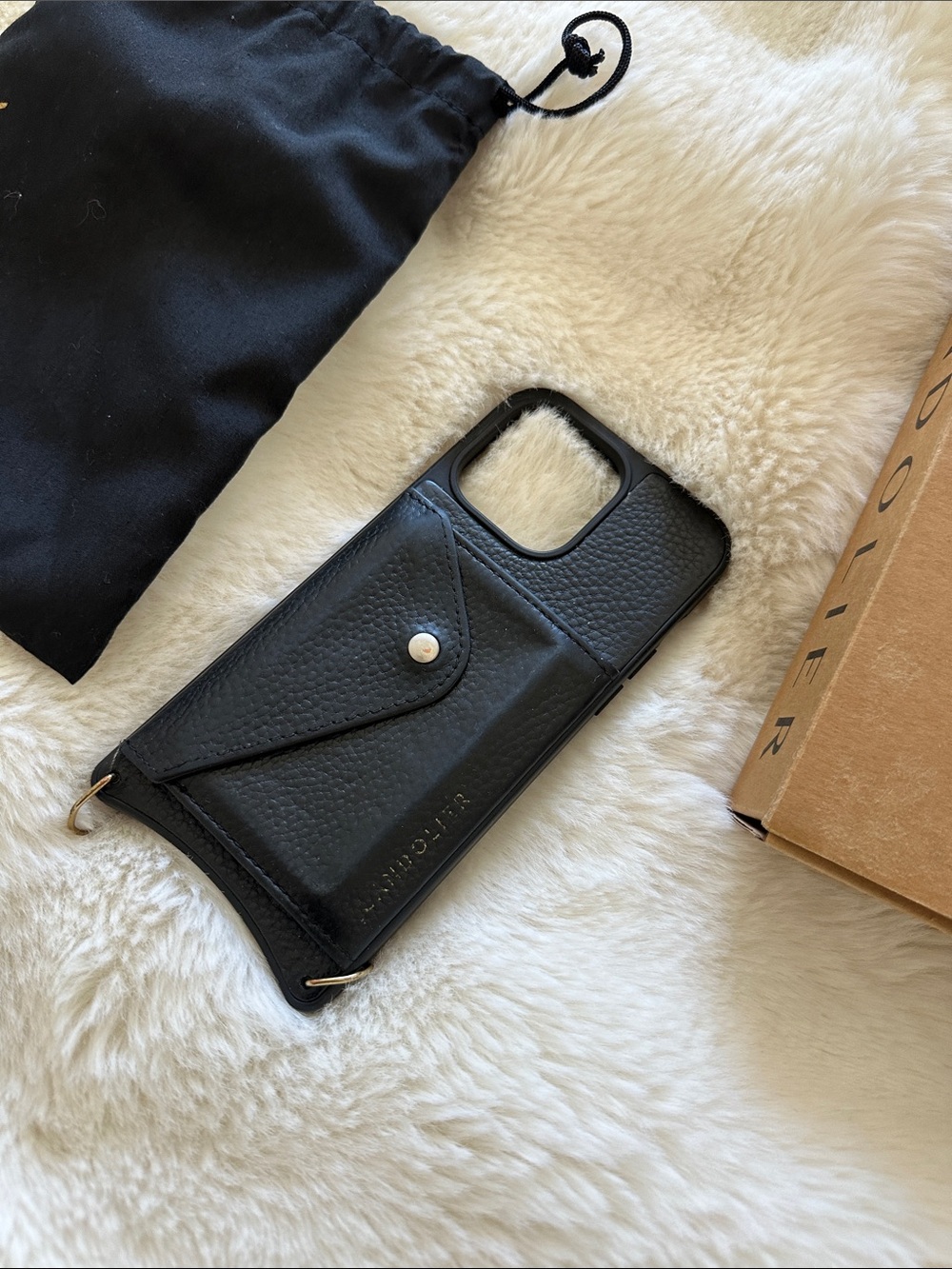 Bandolier Black Leather Crossbody Phone Case with Card Pocket  iPhone 14 Pro Max - Picture 2 of 5